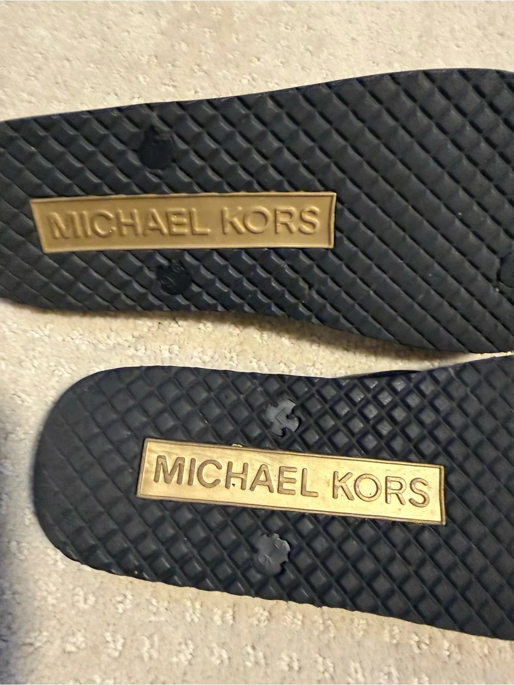 Michael Kors Leopard Print MK Logo Flip Flops - Black & Tan